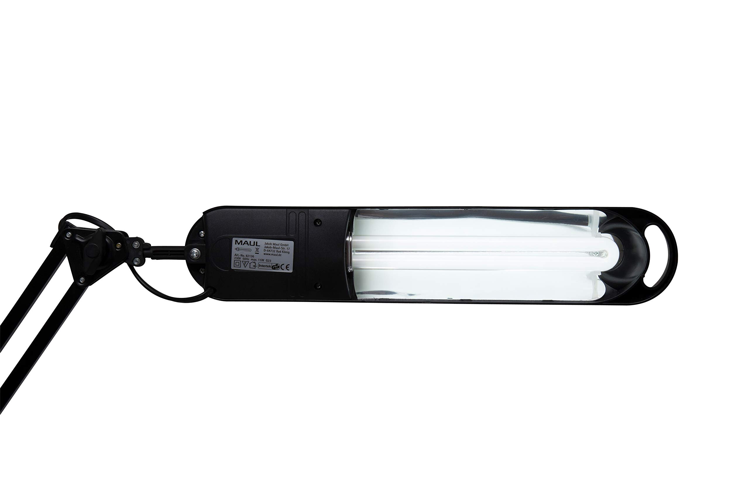 Maulatlantic Schreibtischlampe, Energiespar-Leuchte, Standfuß, 1700 Lux, 6500 Kelvin, 11 W, GS-geprüft, schwarz, 8213690 [Energieklasse A]