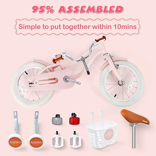 Miniatura 9 de Olakids Bicicleta para niños de 12, 14, 16, 18 pulgadas, con cesta de ruedas de entrenamiento extraíble, campana de seguridad, manubrio de asiento