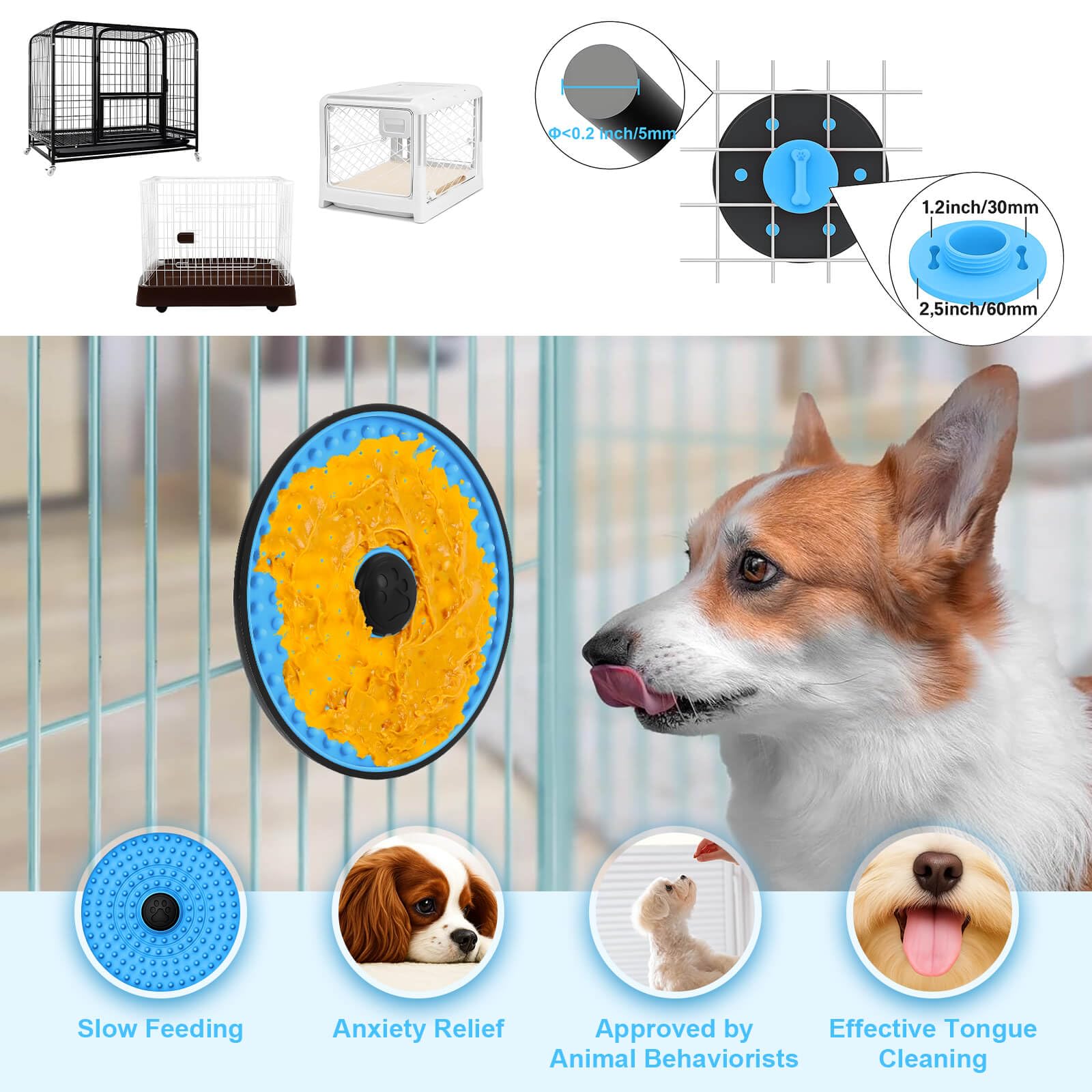 Leckmatte für Hunde, Hundekäfig-Leckpads, langsamer Futterspender (Türkis)