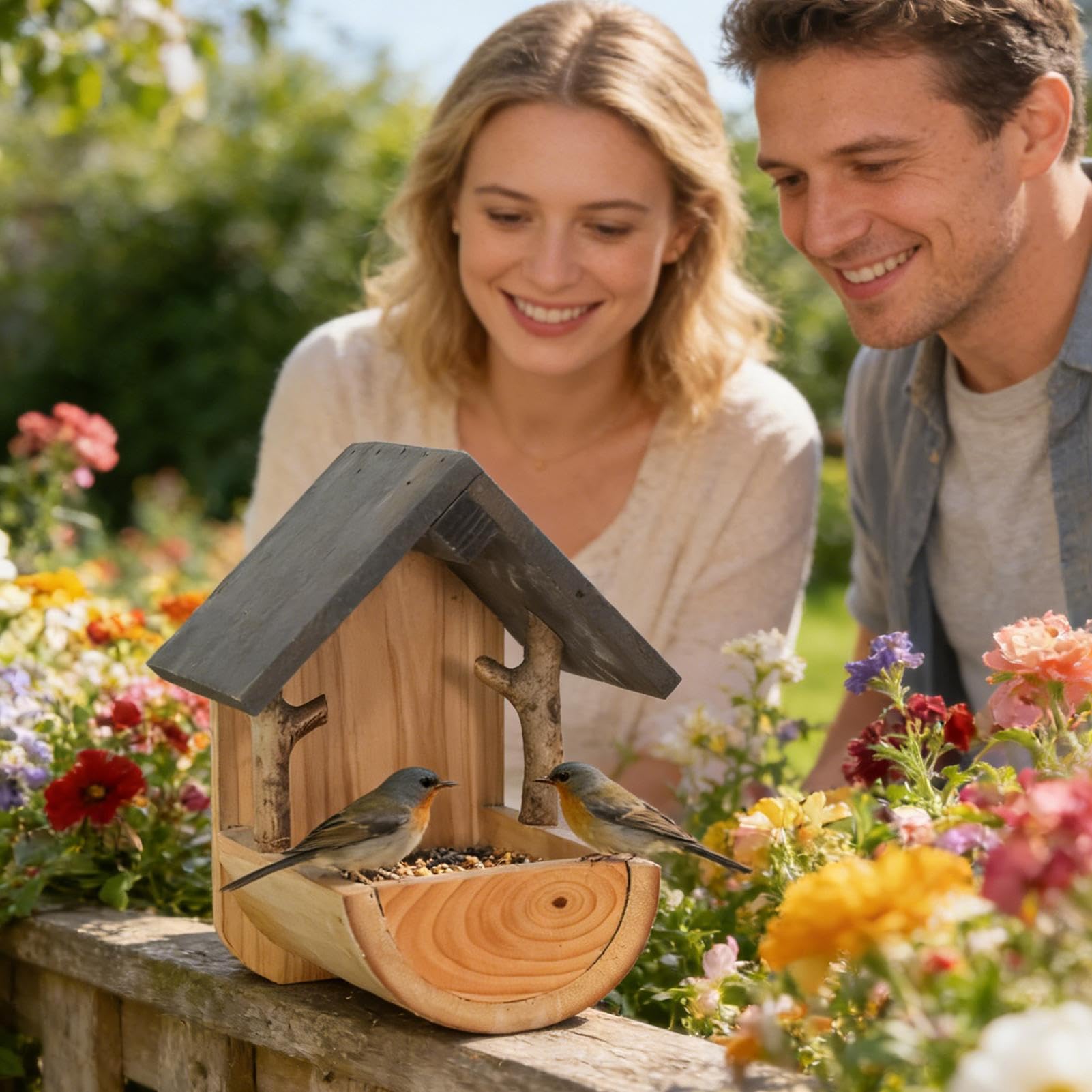 Mangiatoia per uccelli in legno, resistente alle intemperie, montaggio a parete, per piccoli uccelli, ideale per giardini all'aperto e visualizzazione interna, perfetta per l'alimentazione dei