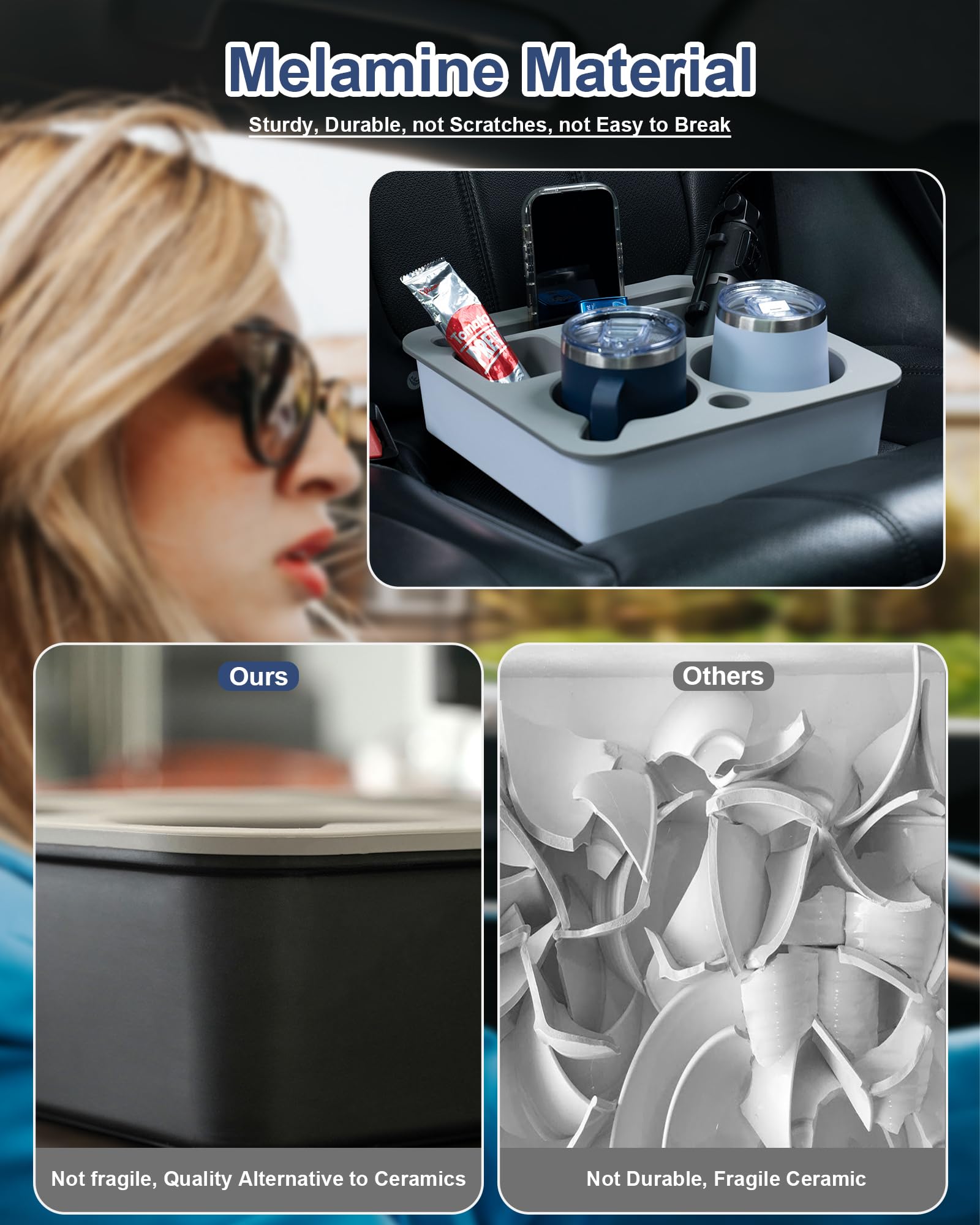 Couch Cup Holder Tray, Bonfixe Stable Couch Caddy for Bed Car Seat, Upgraded Capacity Health-Friendly Silicone Anti-Spill Drink Holder Organizer for Snacks Beverage (Black-Gray)