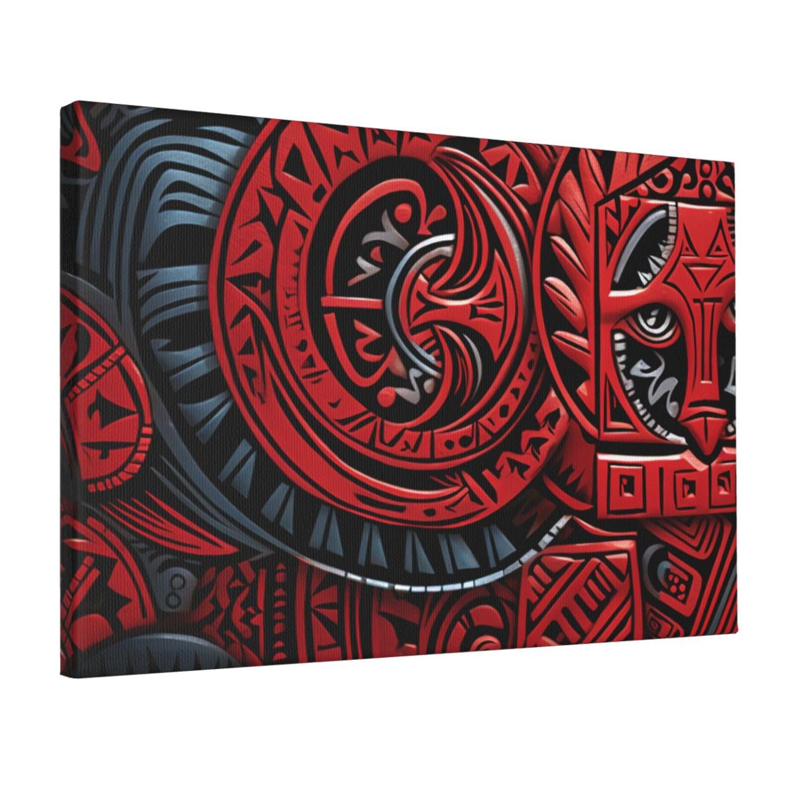 KLOPH Red tribal pattern Canvas Wall Art for Living Room 12"x18" Modern Artwork Painting for Bathroom Hanging Canvas Prints Aesthetic Wallart for Bedroom Kitchen Office Wall Decor