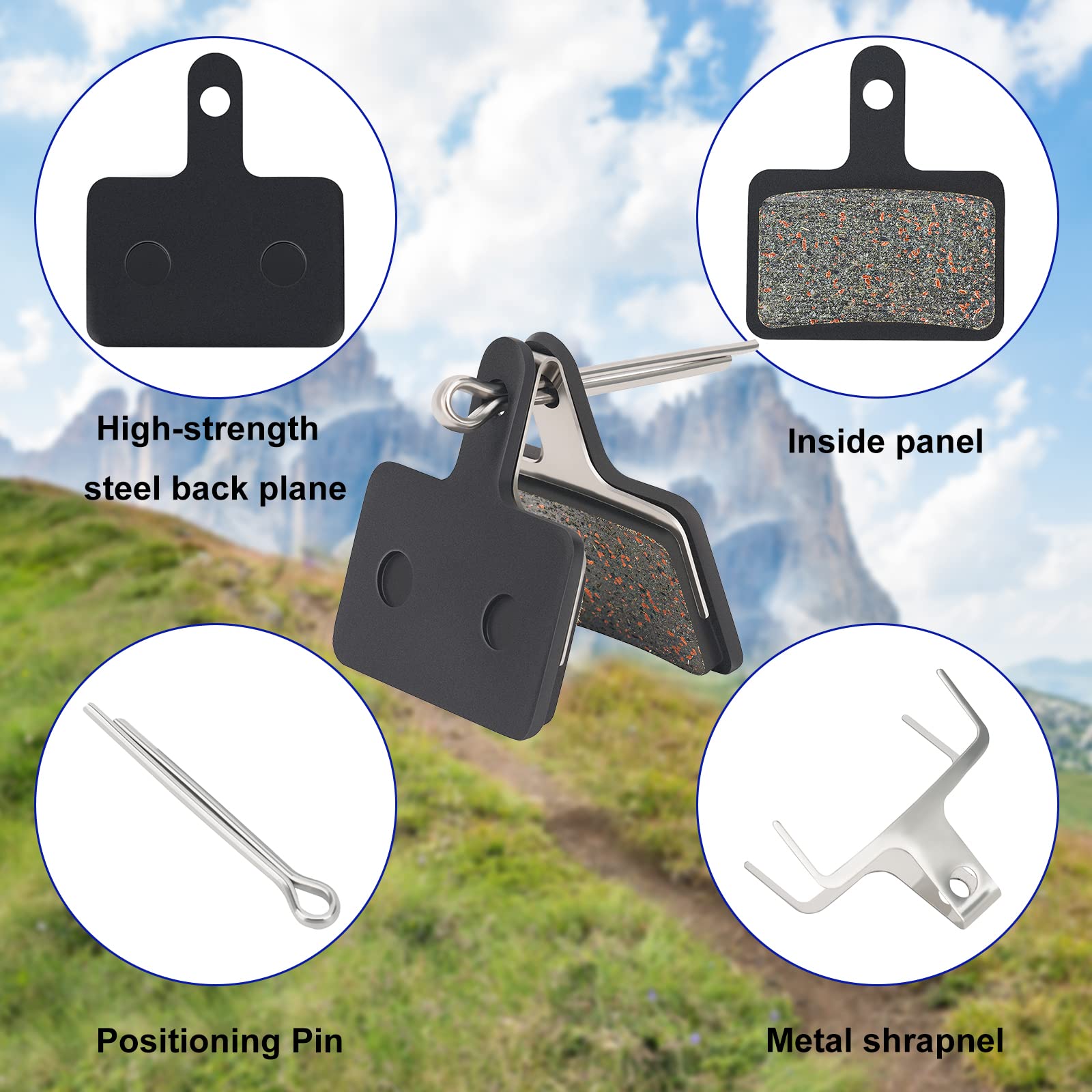 4 Pairs MTB Bicycle Resin Disc Brake Pads For Shimano Deore M315 M355 375 M416 e
