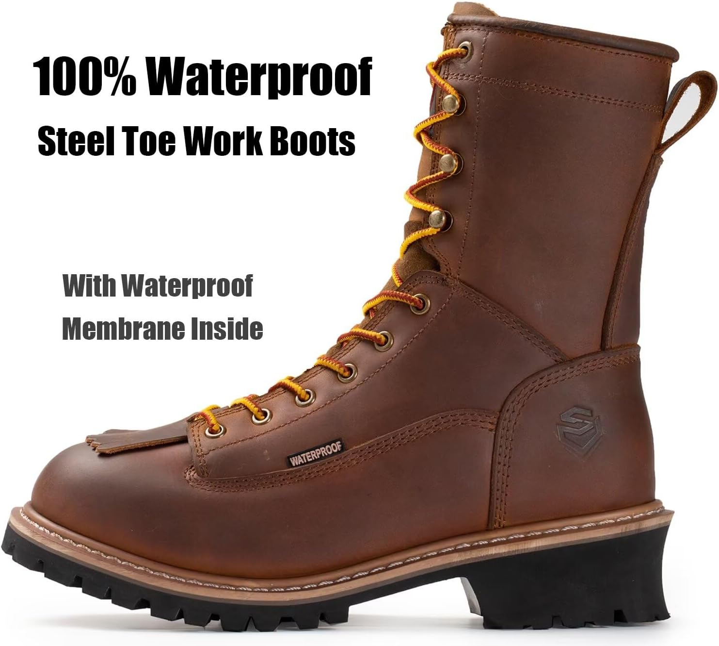 SUREWAY Men's 8" Waterproof Steel-Toe Logger Work Boot, Superior Oil/Slip Resistant,Thicker Full Grain Leather,Wedge Rubber Sole,EH Rated - Image 4