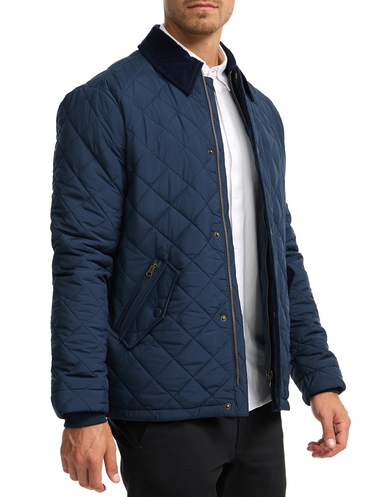 Indicode Hombres INAldos Jacket | Chaqueta acolchada con cuello de pana y acolchado en rombos