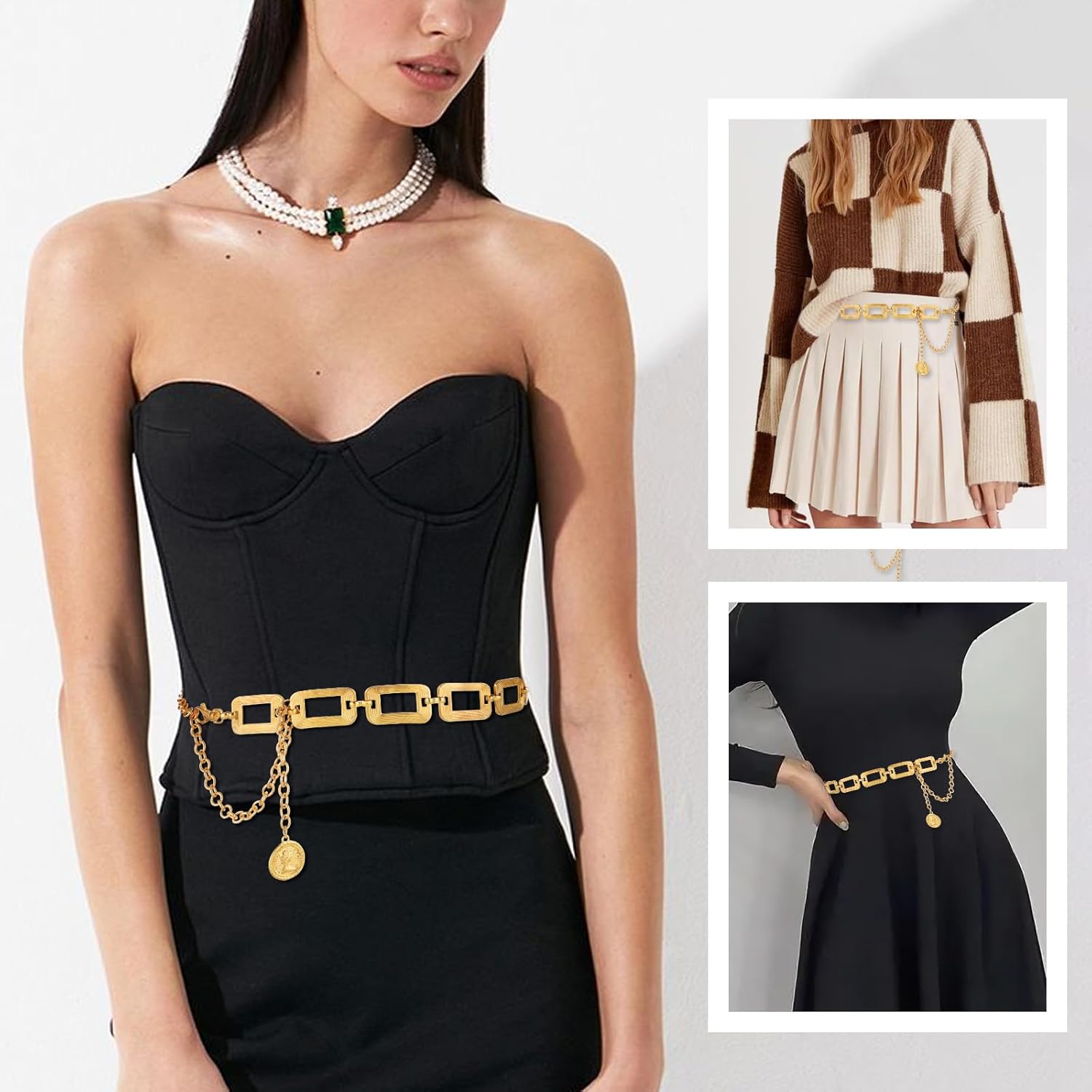 Gold Metal Chain Belt, Waist Chains for Women Ladies Fashion Chunky Link Chain Belts for Dresses Jeans - Image 7