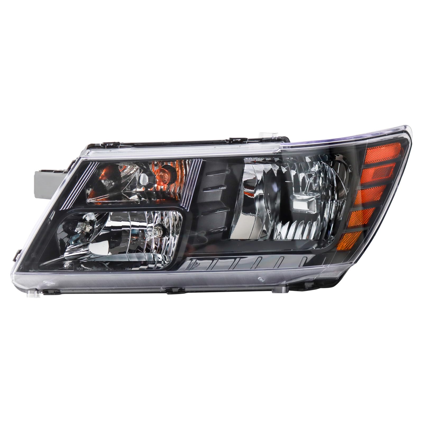 TRQ Driver Side Headlight Assembly Halogen Black Bezel Compatible with 2014-2020 Dodge Journey With Quad Lights With Code LME CH2502265