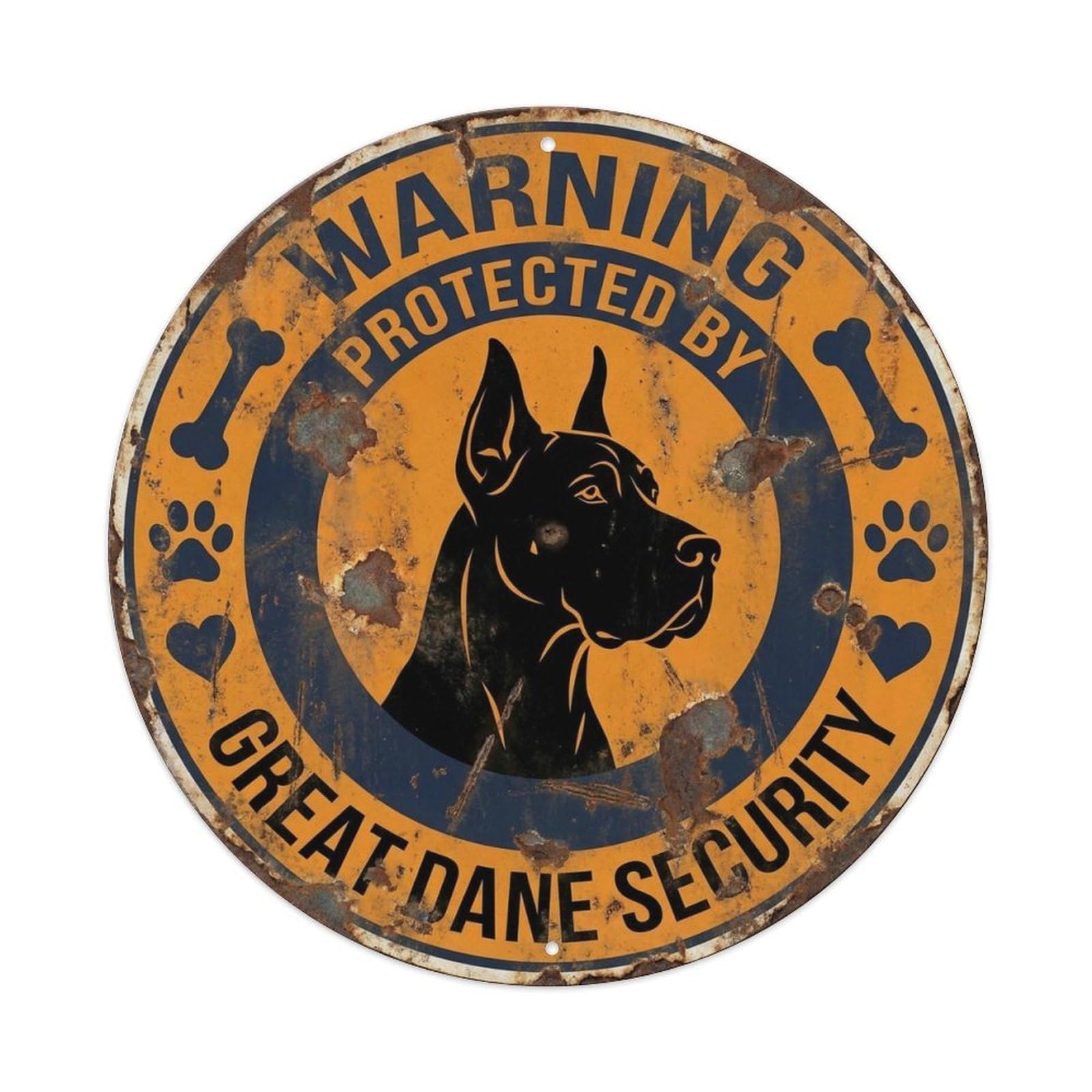 Great Dane Security Warning Vintage Green Metal Tin Sign