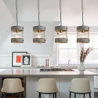 Vista 7 de Lámpara colgante de granja, lámpara de araña ajustable de metal y madera, iluminación colgante rústica para isla de cocina, dormitorio, comedor