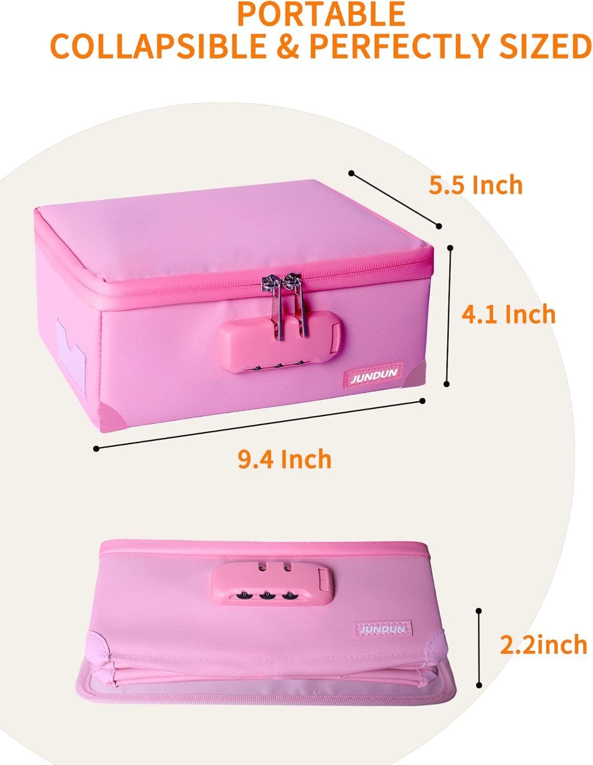 JUNDUN Index Card Holder with Lock,Collapsible Fireproof Index Card Box fits 1200 3x5-Inch Flash Cards - Business, Recipe, or Note Card Storage Boxes - Pink