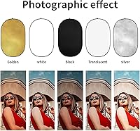 Vista 2 de Godox Reflector de luz plegable para fotografía de 90x120cm/35"x47", difusor multidisco oval 5 en 1 con bolsa de transporte - Oro, plateado, negro
