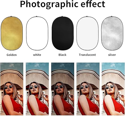 Miniatura 2 de Godox Reflector de luz plegable para fotografía de 35 x 47 pulgadas, difusor ovalado de múltiples discos 5 en 1 con bolsa de transporte, dorado,