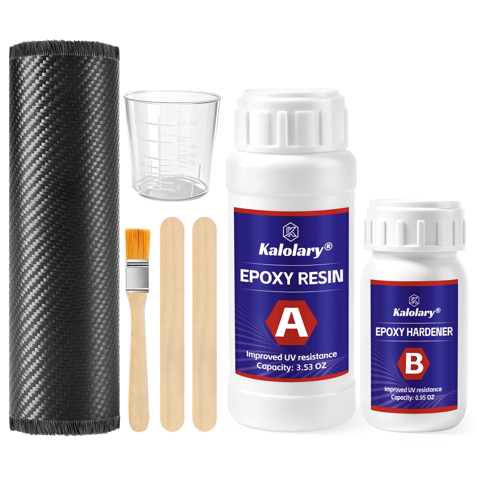 Kalolary 7PCS Carbon Fiber Repair Kit, 100g Epoxy Resin, 27g Hardener