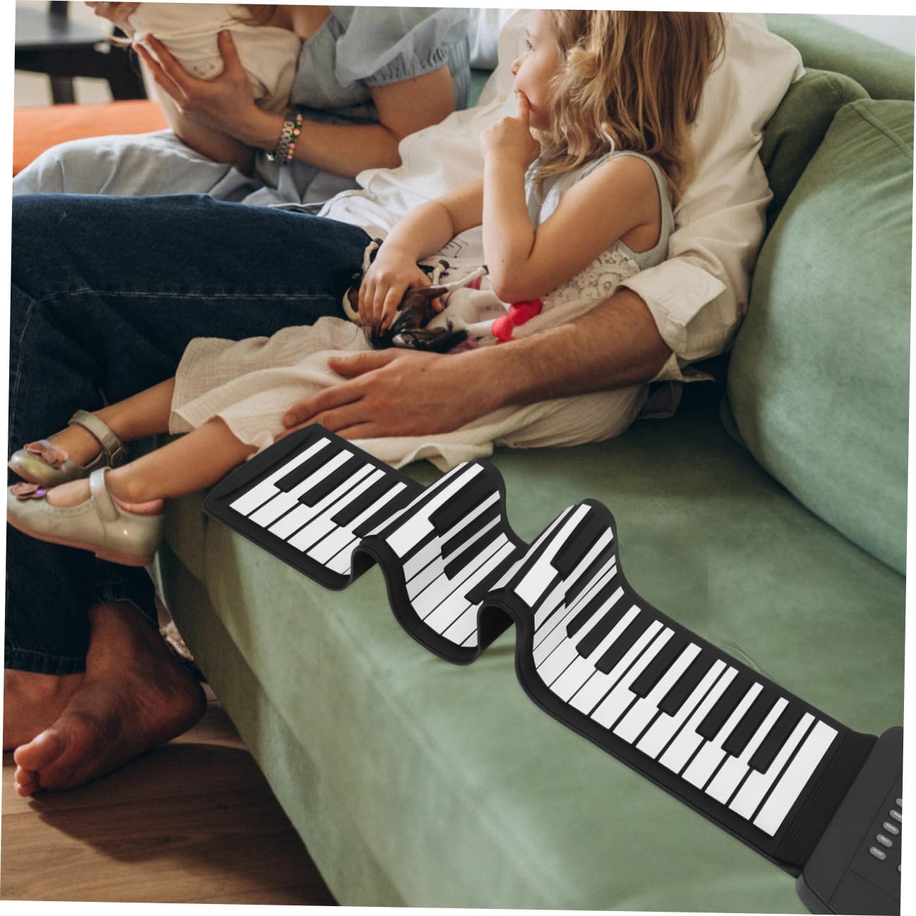 Pianoforte Digitale Portatile Connessione Wireless e Pedaliera Sustain 61 Tasti in Silicone per Ragazzo Ragazza, per Presentazioni e Insegnamento Interattivo