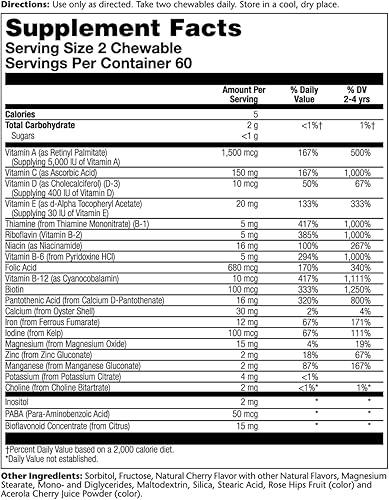 Miniatura 8 de Solaray Vitaminas y minerales para niños, multivitamínico completo para niños, gran sabor a cereza negra (076280047974) (60 masticables, 30