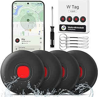 Android Smart Tracker Tag, IP68 Étanche Localisateur D’Objets Bluetooth Fonctionne avec l’app Google Localiser (Android Uniquement), 4pcs Android Air Tags Traceur pour clés, Bagages, Sac à Dos,Valises