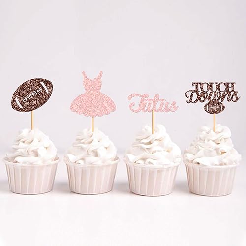Miniatura 4 de Ercadio Paquete de 24 adornos para cupcakes de rugby o TuTu con purpurina de fútbol americano para cupcakes para niños o niñas, decoración de rugby