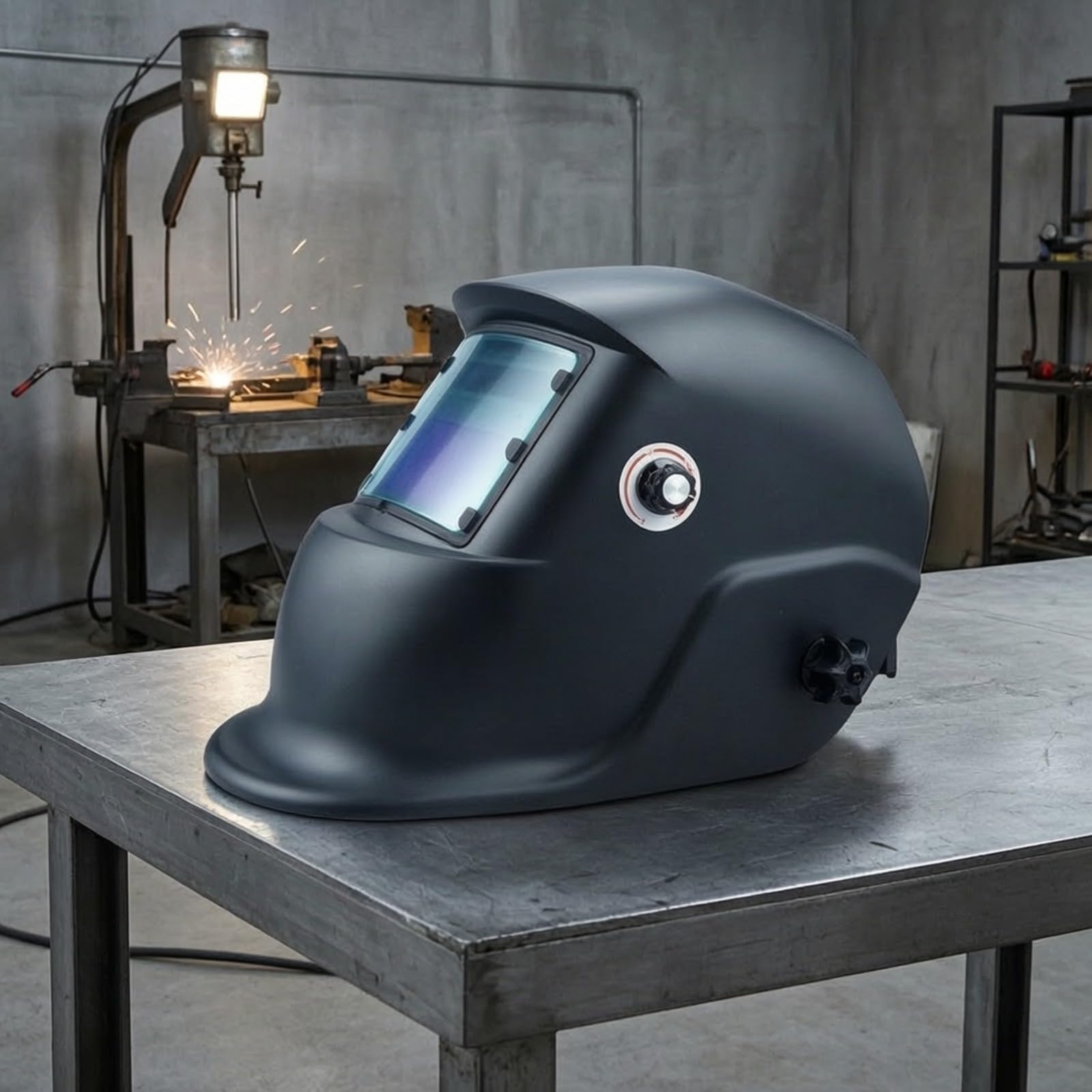 Maschera Autoscurante Solare Protezione Facciale Completa, Casco da Saldatore Autoscurante, Batteria Sostituibile, per Officina,