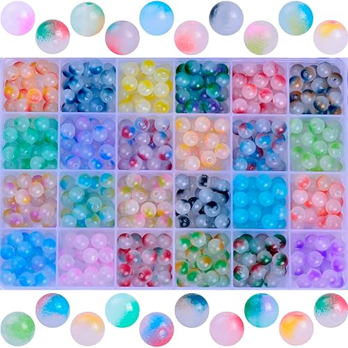 Cuentas de vidrio para pulseras, kit de fabricación de joyas, 480 cuentas de cristal con cuentas de piedra de 0.315 pulgadas (0.315 in), 24 colores,