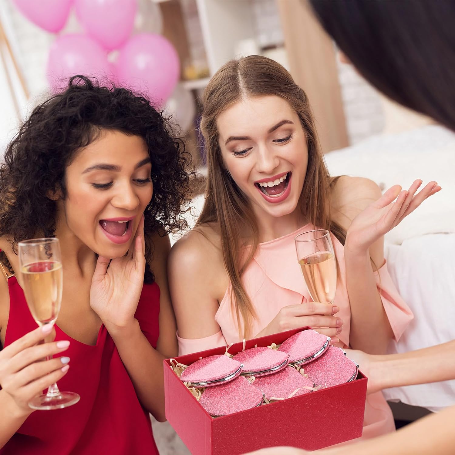 24 Pcs Pink Heart Compact Mirror Magnifying Travel Mirror Bulk with Glitter Double Sided Cosmetic Purse Mirrors Heart Shaped Folding Pocket Makeup Mirrors for Women Mom Gift