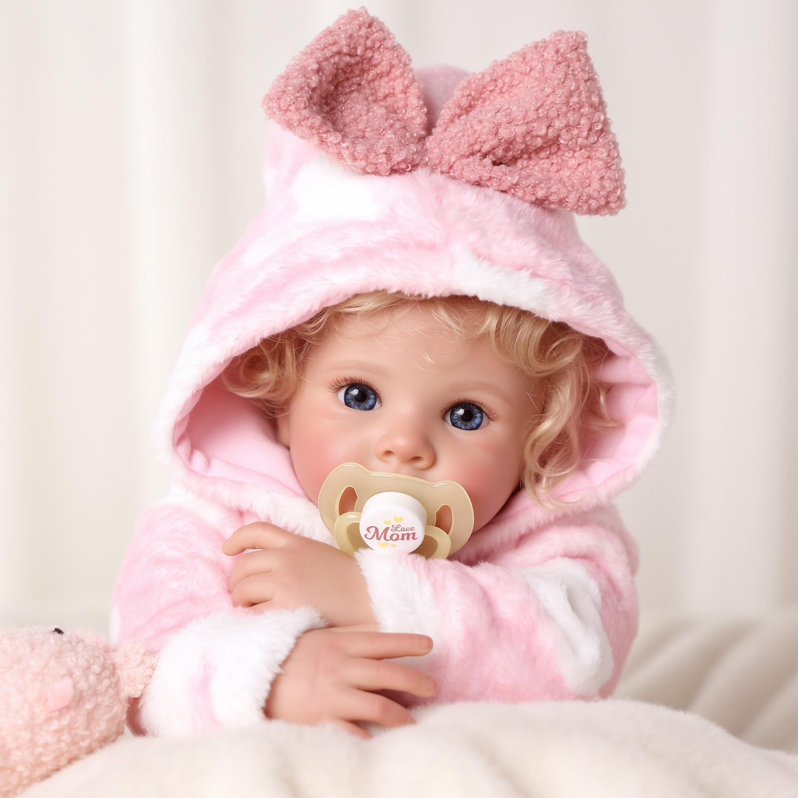 BABESIDE Muñecas Reborn Realistas de 40 cm Muñeca Recién Nacidas Realista Cuerpo Suave Cabello Rizado Rubio Incluye Caja de Regalo para Niñas Mayores de 3 Años Coleccionistas