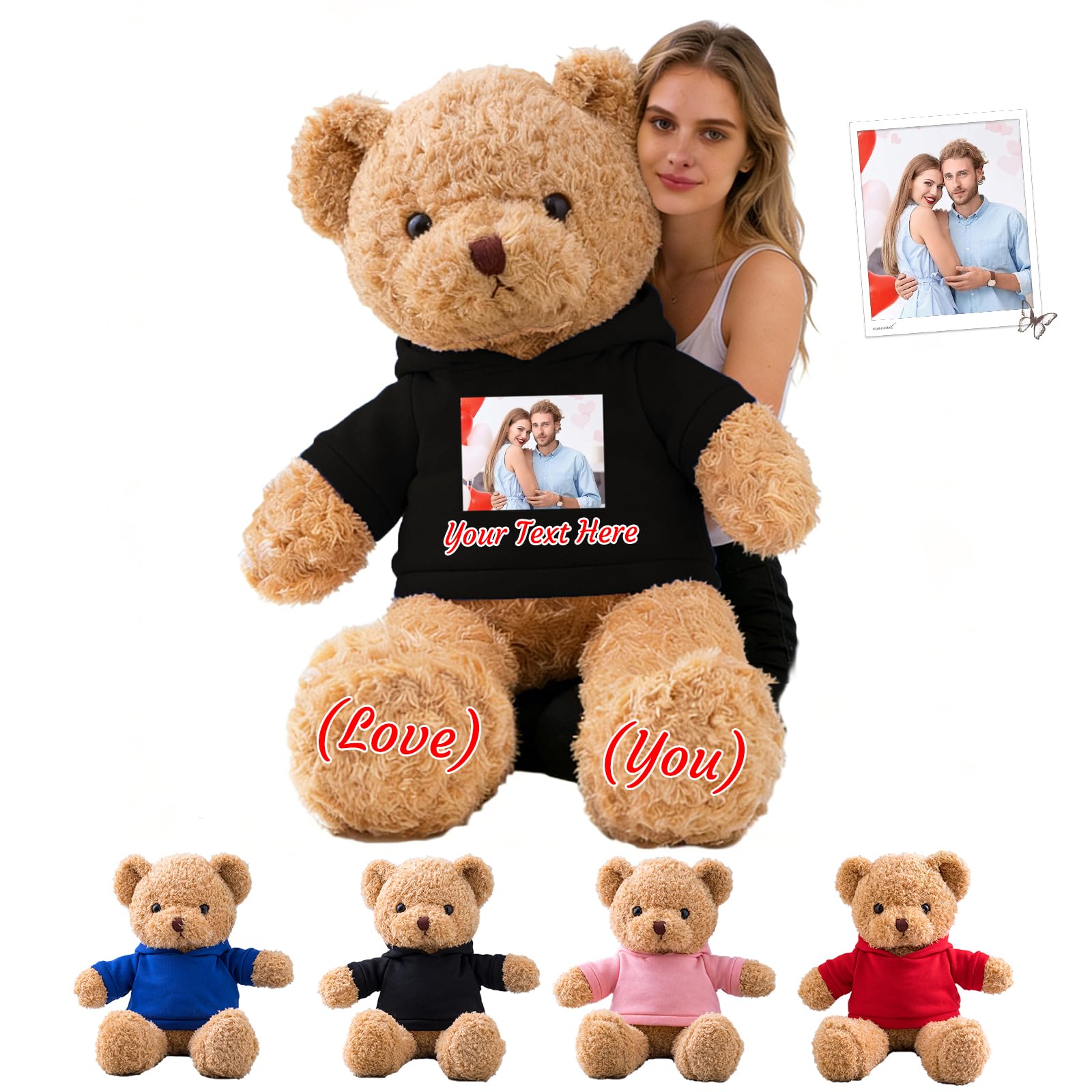 GOUFEISUN Personalised Giant Teddy Bear 20 inch to 48 inch, 1.7 Ft to 4 Ft Custom Big Teddy Bear Stuffed Animal with Photo Text as Personalised Gifts for Her Him on Christmas Birthday Valentines Day