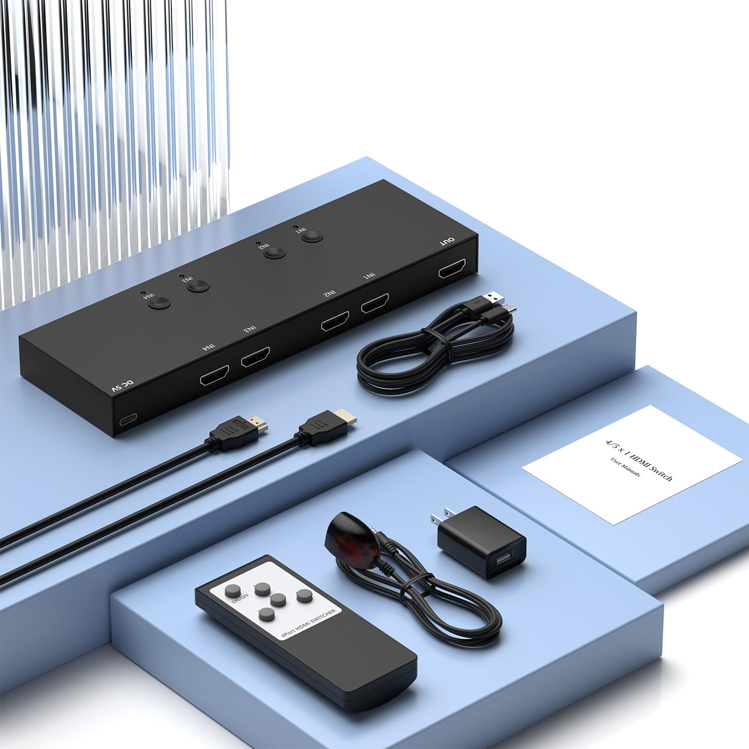 ZUZONG Commutateur HDMI 4 ports 4K @ 60 Hz 4 en 1 sortie HDCP 2.0 HDMI 2.0 Hub prend en charge la 3D Compatible avec Switch/Switch 2/OLED/Xbox PS5/4/3 Lecteur DVD Fire Stick Roku Apple TV Chromecast