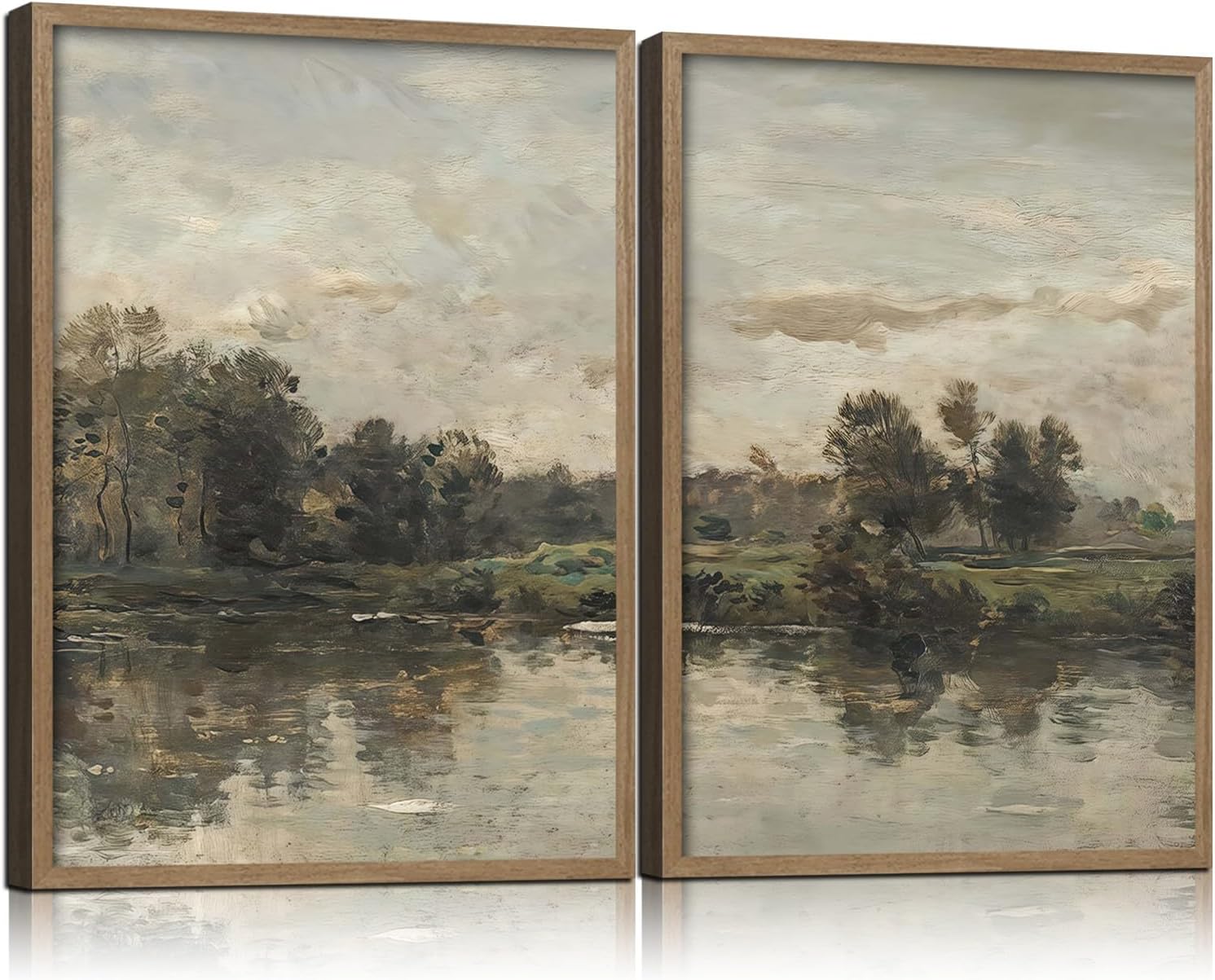 2Pcs Framed Canvas Wall Art Countryside Artwork Prints Landscape Posters Gallery Retro Classic Nature Pictures Home Decor Living Room Bedroom Office Farmhouse 16X24 Inch Ready to Hang Green Countryside Landscape 16L" x 24W"