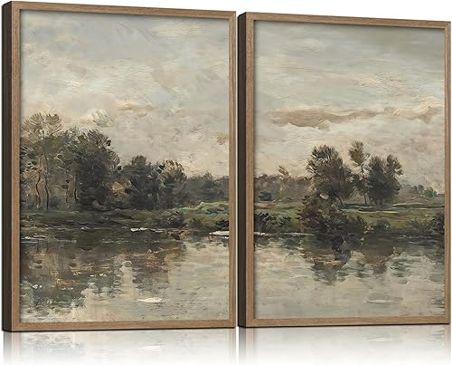 2 lienzos enmarcados para pared, arte de campo, impresiones de paisajes, galería, retro, clásico, naturaleza, decoración del hogar, sala de estar,