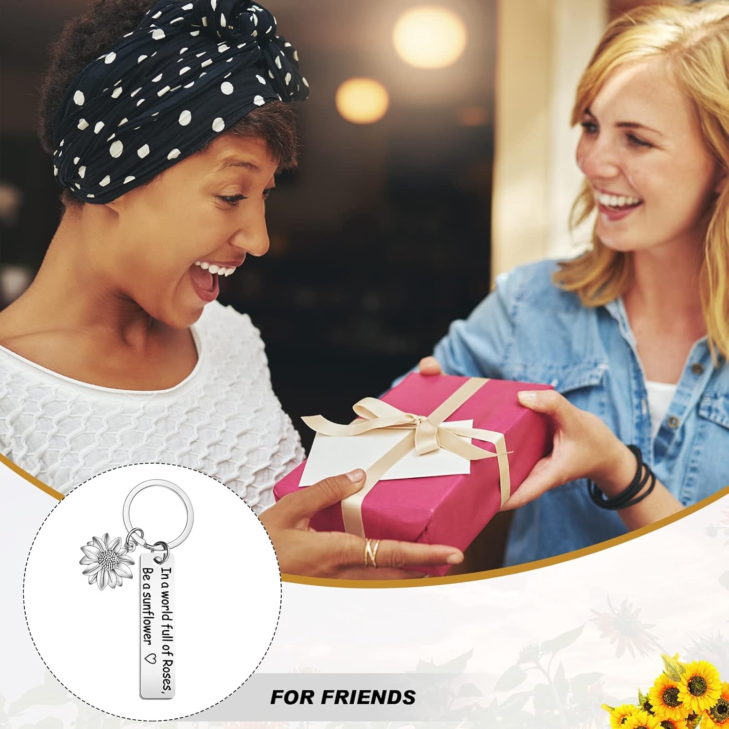 12 Pcs Inspirational Sunflower Keychain Sunflower Gifts for Women Motivational Key Ring Novelty Sunshine Keychains for Teacher Mother Friends BBF Sister Positive Gift Party Favors - Image 6