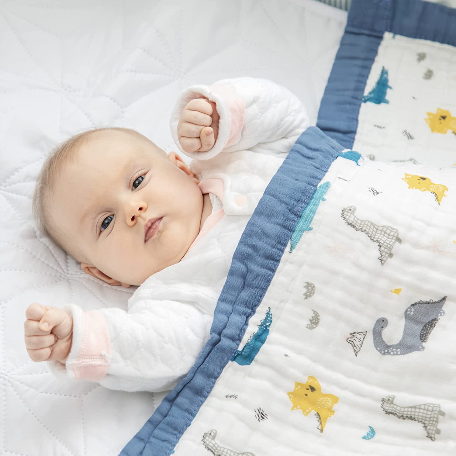 Bawełna organiczna muślinowe koce do przewijania dla niemowląt, koce letnie dla noworodka, małego dziecka, chłopców i dziewcząt (jajko sadzone, 109 cm dł. x 109 cm szer.)