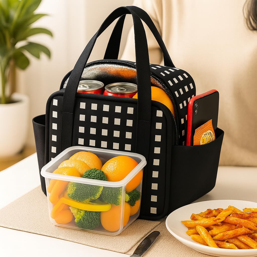 Urban Nest Borsa Pranzo Isolata per Adulti, Borsa Termica con Tasche Laterali, Borsa Frigo Riutilizzabile per Lavoro, Scuola, Picnic, Conservazione Cibo, Idea Regalo (24x14x20cm)