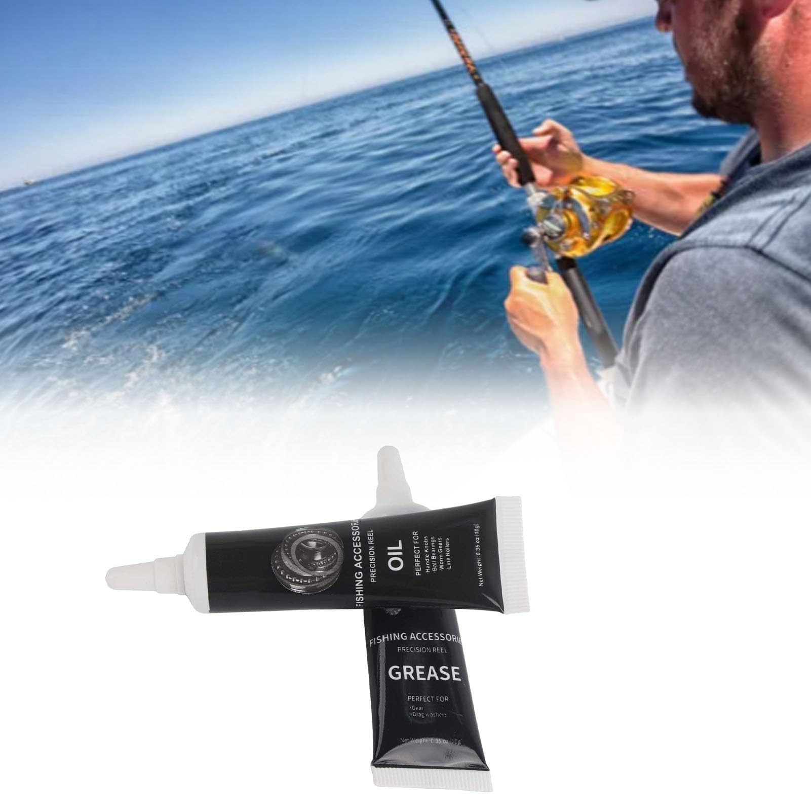 Angelrollen Öl und Fett-Set, Formel Zur Reduzierung des Lagerverschleißes mit Wasserfestem Rostschutz, Getriebeschmiermittel für Spinn-Baitcasting-Rollen, Grundlegende Wartung (Black)
