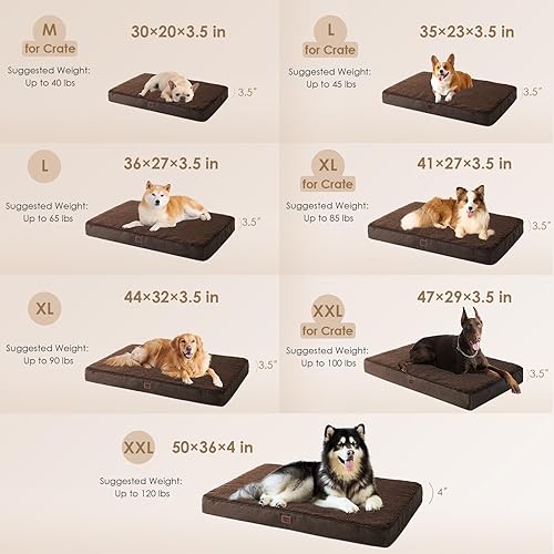Miniatura 4 de EHEYCIGA Camas ortopédicas XL para perros extra grandes con funda extraíble lavable para jaula, marrón, 41 x 27 pulgadas
