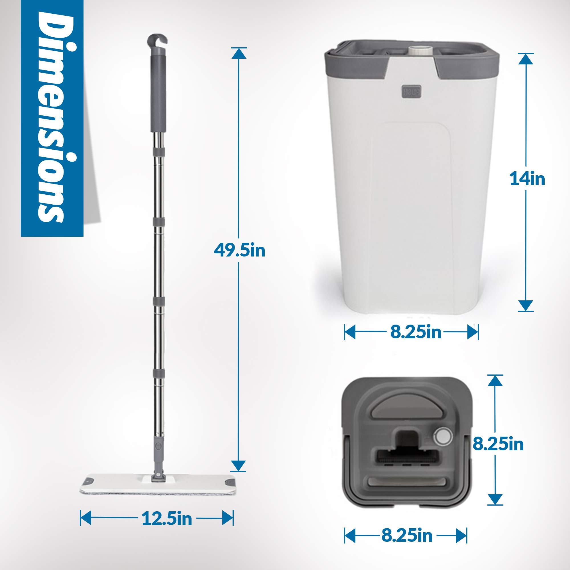 X3 Mopa, separa el agua sucia y limpia, juego de fregona plana y cubo de diseño de 3 cámaras, limpieza manos libres del piso del hogar, 3 almohadillas de microfibra reutilizables incluidas