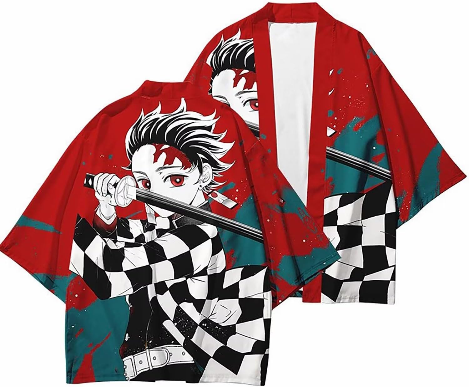 MRRTIMEMen's Japanese Kimono Demon Slayer Cardigan Bathrobe Dressing Gown Robe 3/4 Sleeves with Loose Yin Yang and Dragon Print Unisex Loose Blouse Summer Tops Japan Happi Kimono