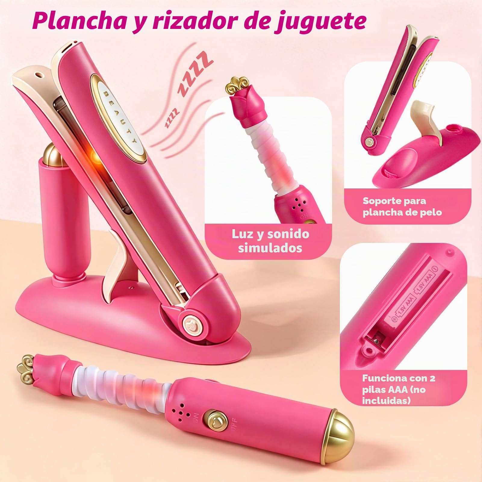 Set Peluquería Juguete Niña 3 -8 Años, con Secador de Pelo, Plancha, Rizador, Peine,Tijeras, Trenzado, Maquillaje Salón de Belleza Juguetes Juegos de Simulación Regalo para Niña 3 4 5 6 7 8 Años