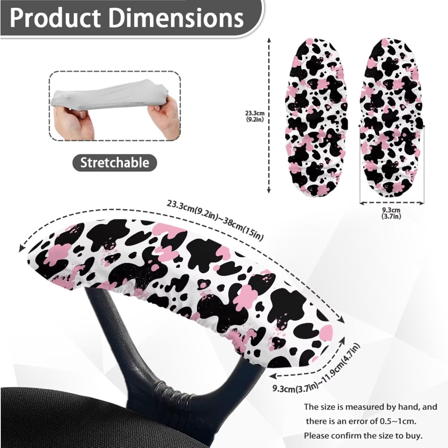 Pink Black Cow Spot Computer Chair Cover with Armrest Slipcovers Washable Stretchable 4 Pieces Set Boss Chair Protector Anti-Slip Universal High Back Chair Protector