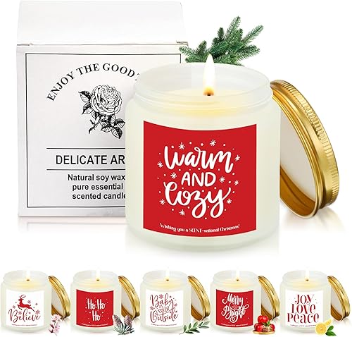 Miniatura 8 de Fumete Juego de 6 velas perfumadas de Navidad, velas navideñas de soja, 3.5 onzas, canela, azúcar, galleta, vela de invierno, regalos para mujeres,