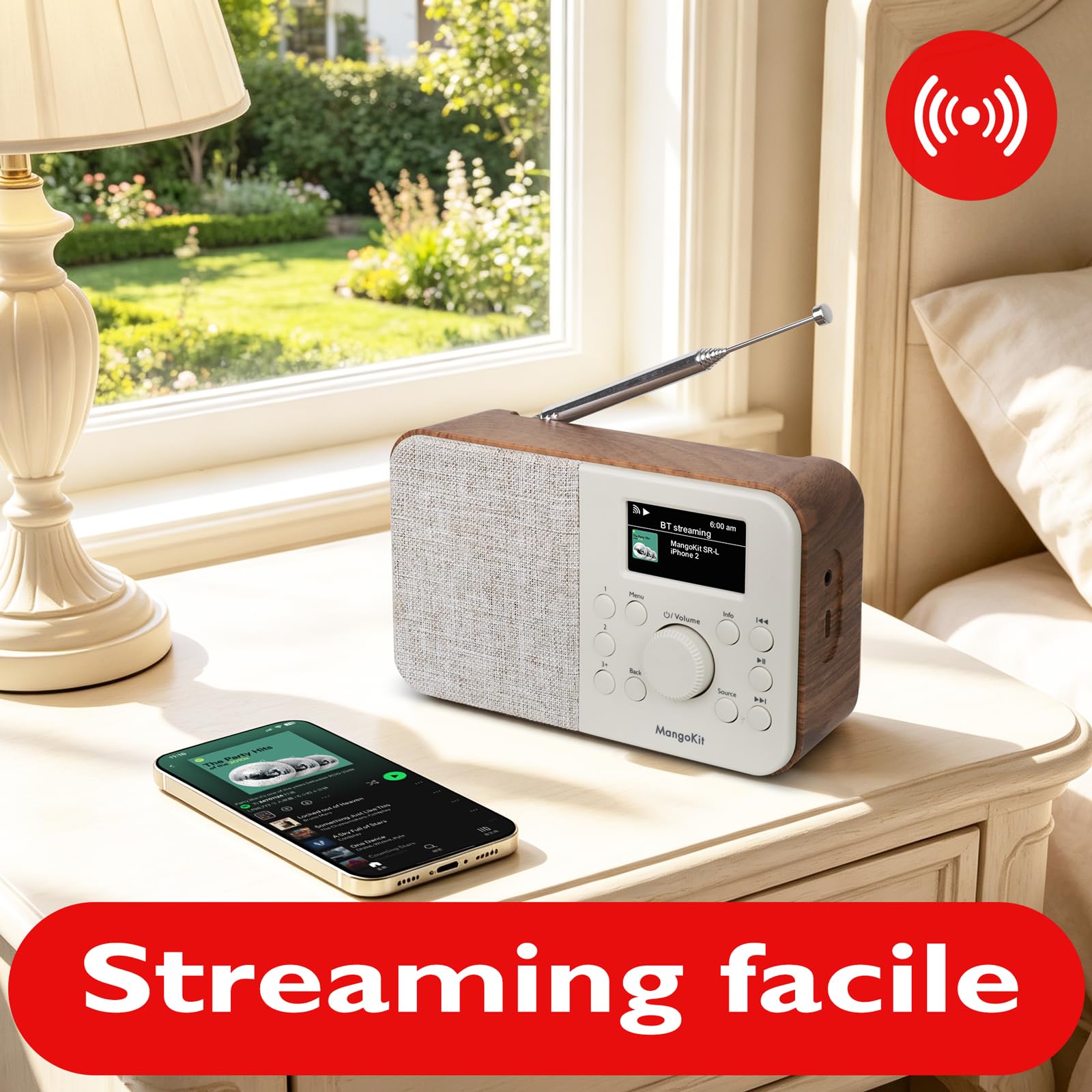 PR2S Pro Radio Rechargeable Dab+, Bluetooth, Écran Couleur, Noyer
