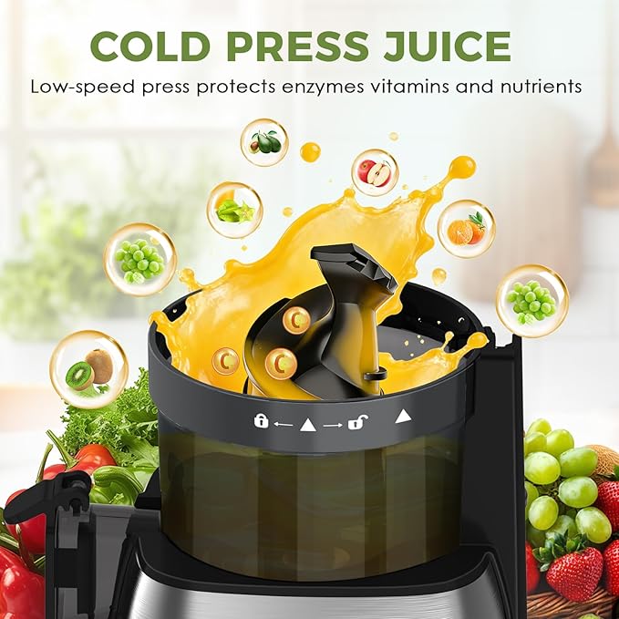 Extractor Jugos Prensado Frío Boca Ancha 5.3" Motor 300W Incluye 2 Vasos miniatura 4