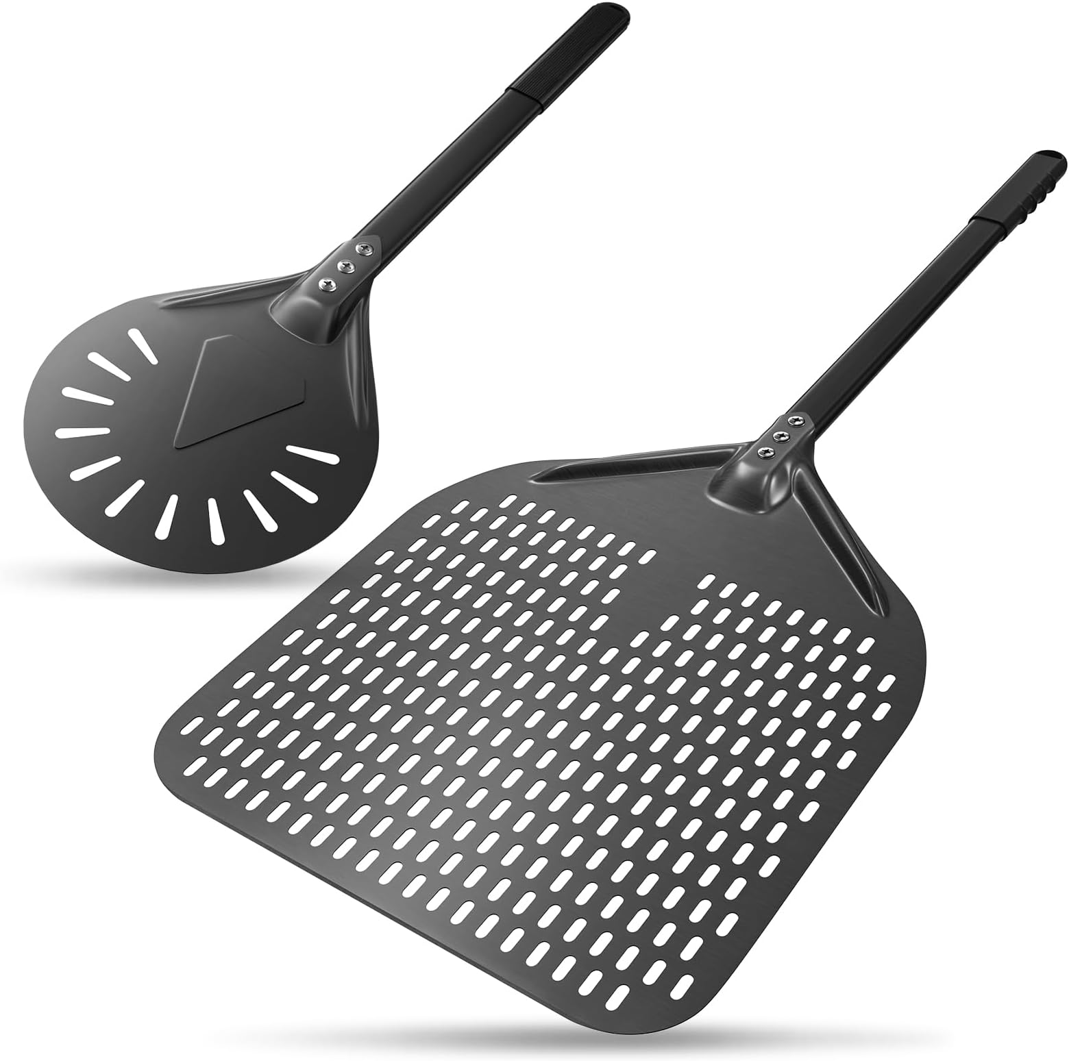 Pala per pizza perforata, argentata, 12 pollici, 39,5 x 30 cm, pala per pizza professionale, in lega di alluminio, con ampia superficie e rimovibile