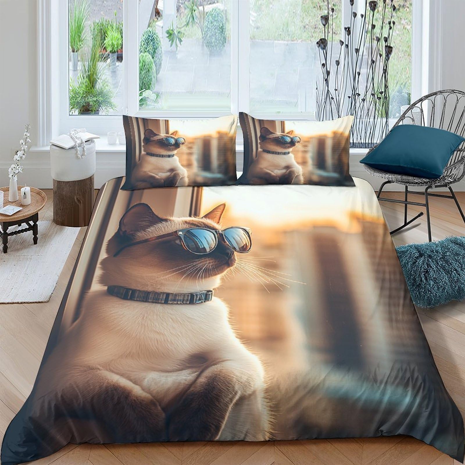 Occhiali da sole da gatto fantastici Impressione 3D 3 pz coperteletto fodera per edredone microfibra ipoallergenica antiacari per bambini adolescenti ragazze Super king（260x220cm）
