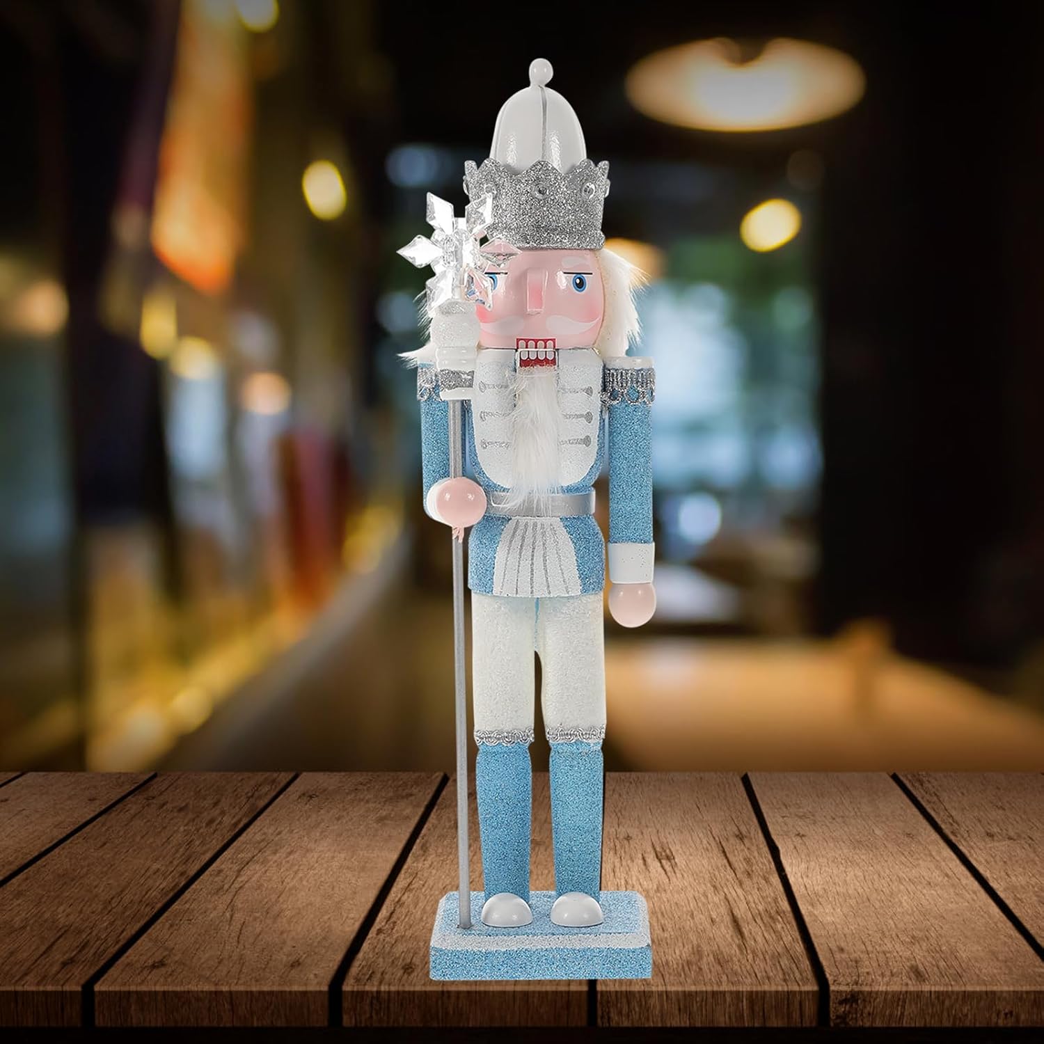 LOGOFUN Christmas Nutcracker Figurine Wooden Nutcracker Soldier Statue Tabletop Xmas Party Home Decorations (Sky Blue - 30.5cm)