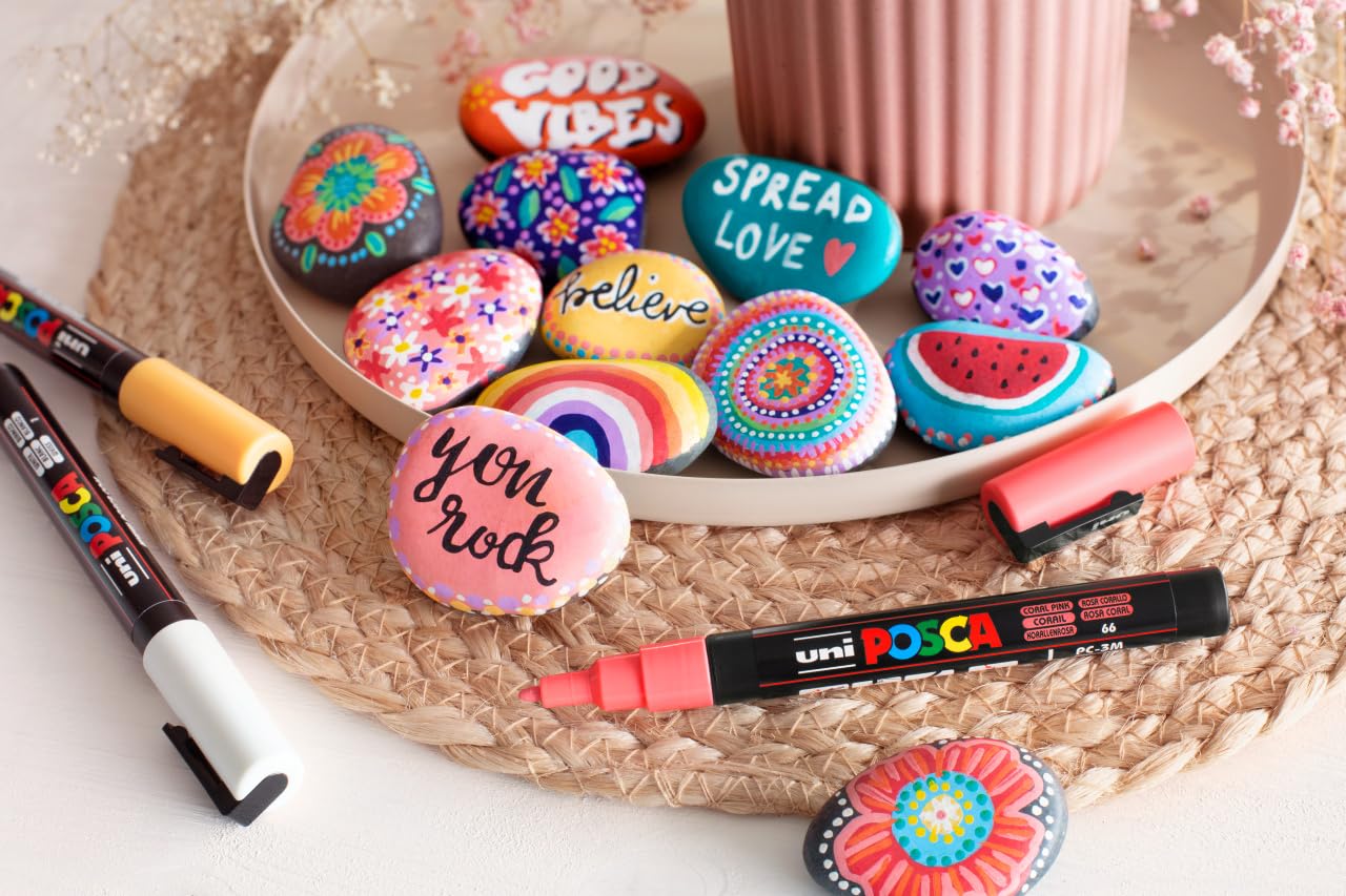 Faber-Castell uni-ball 186829 - Zestaw markerów POSCA, 20 sztuk, w tym instrukcja do 3 projektów DIY