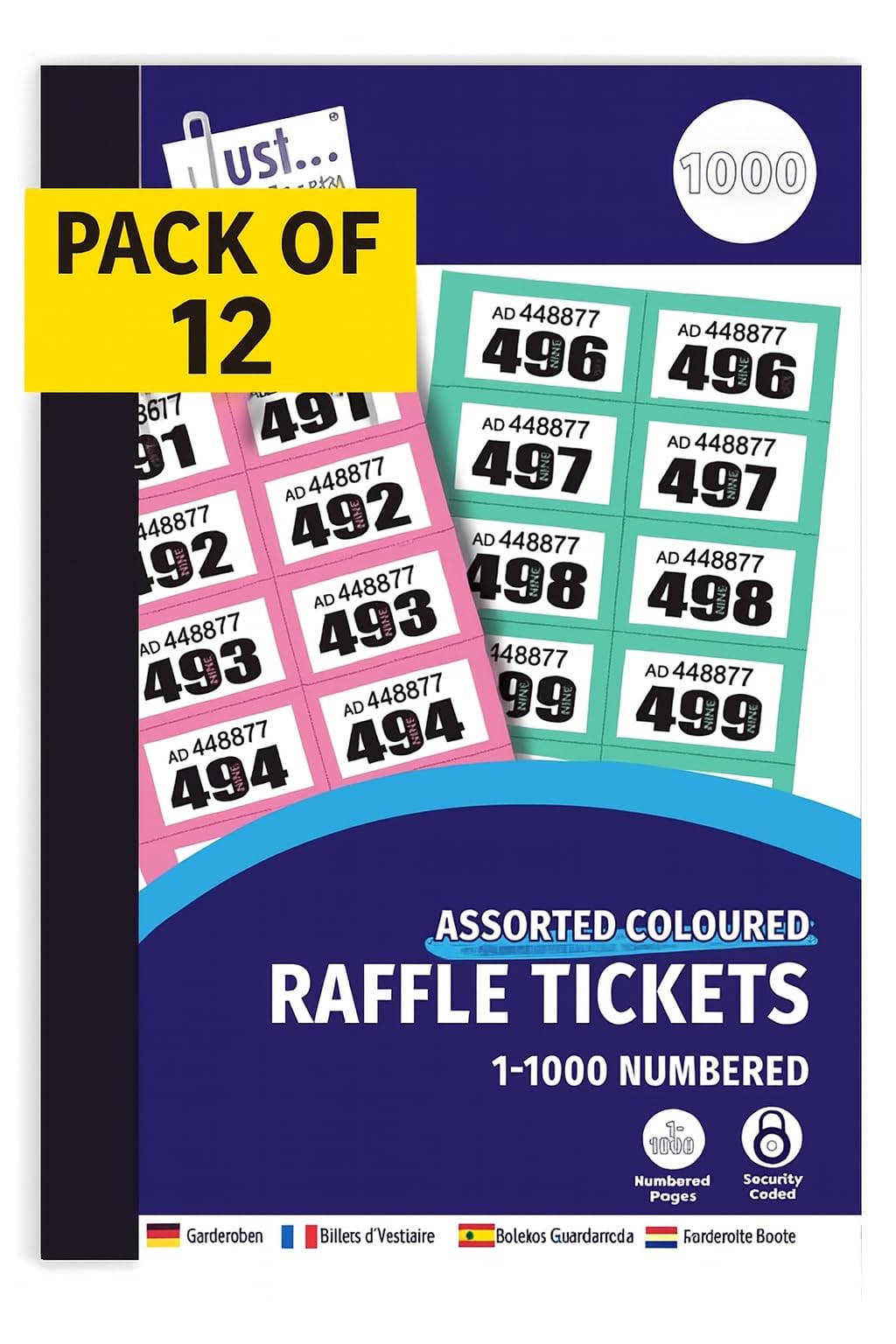 VISHCHIT (Pack of 12) Raffle & Cloakroom Tickets 1–1000 – Numbered, 2-Part Perforated Tear-Off Stubs – 12 Books for Events, Fairs, School & Fundraising – Durable Paper, Easy to Read