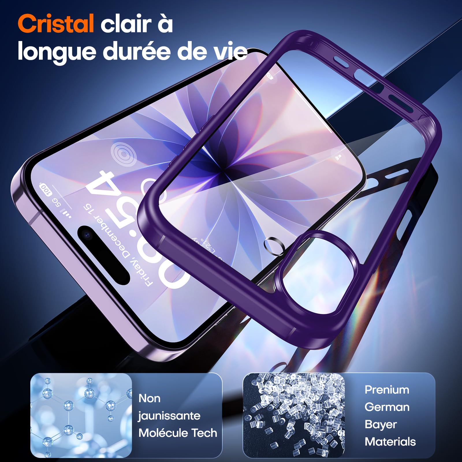 TAURI Coque pour iPhone 17 avec Protection D'écran en Verre Trempé, Protection Militaire, Coque Bumper Transparente Antichoc - Violet