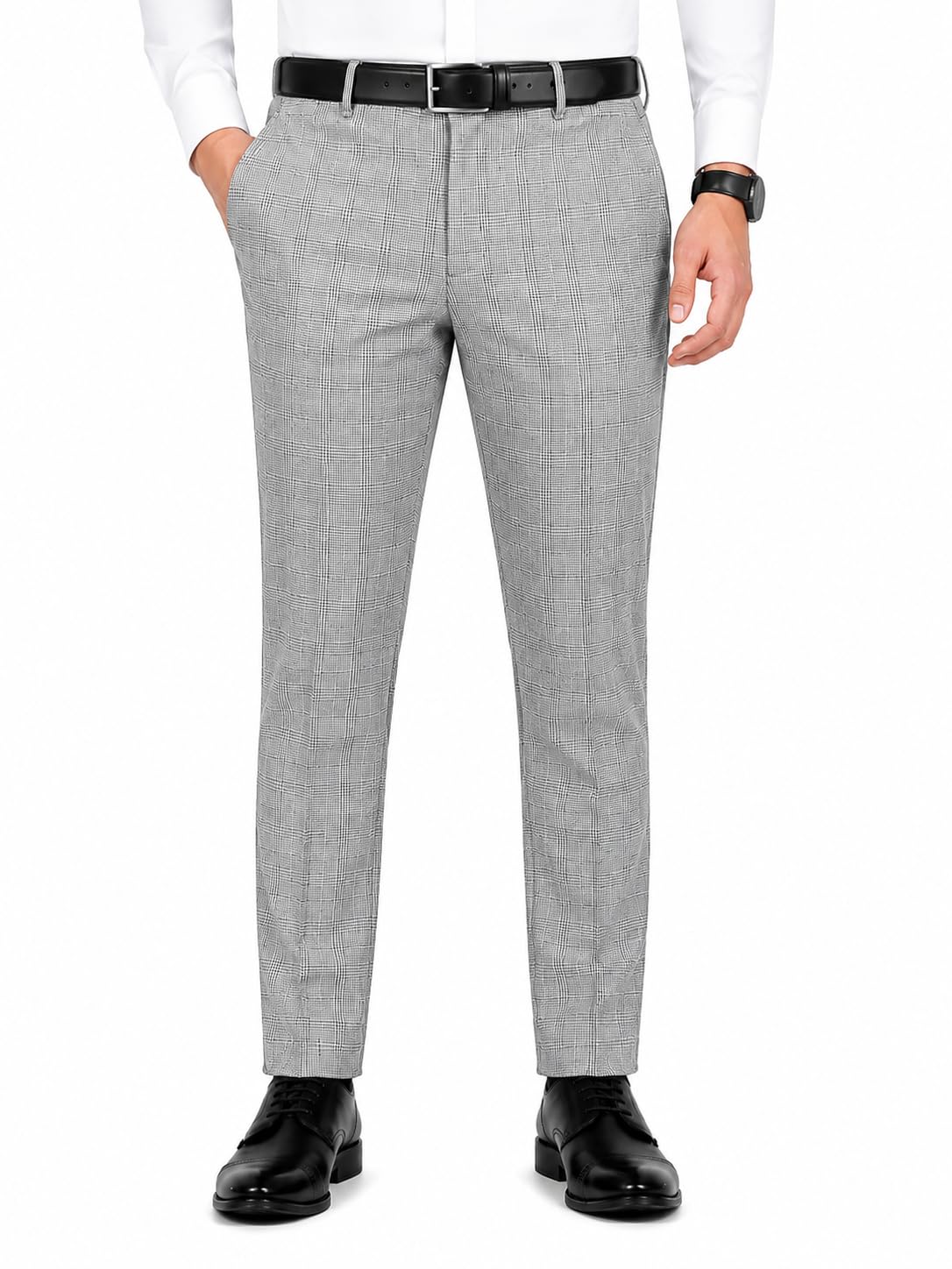 mc henry Men's Wrinkle Free Slim Fit Checkered Formal Trousers-picture-33