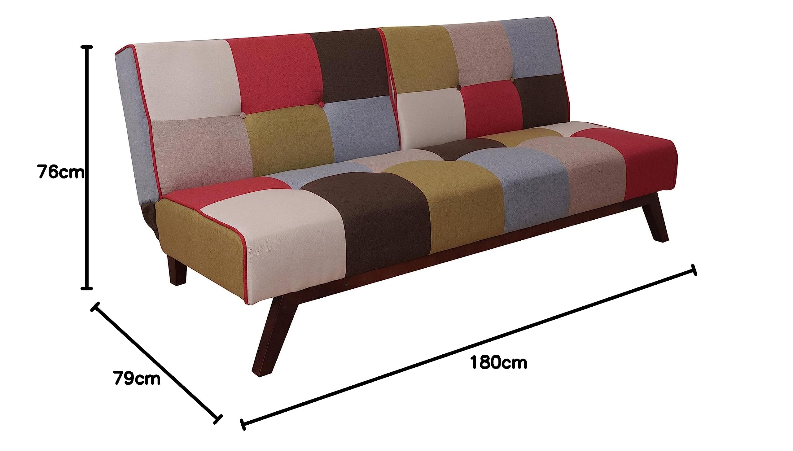 Dmora 3-Sitzer-Schlafsofa, aus gepolstertem Patchwork-Stoff, Clic-Clac-Öffnung, in ein Einzelbett umwandelbar, Made in Italy, 180x79xh76 cm, Mehrfarbig