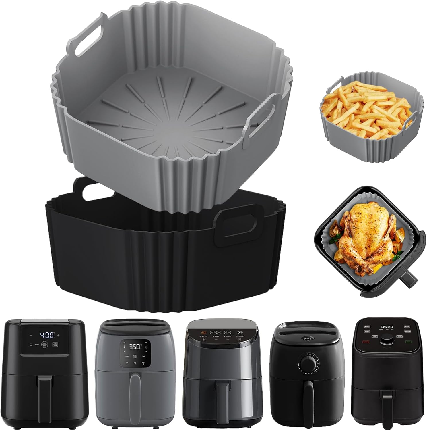 Silicone Air Fryer Liners for CHEFMAN 2 Qt Mini Air Fryer, 2 Pack Square Small Airfryer Liners Reusable for Ninja/DASH/Cuisinart/topzee/COSORI/BELLA/COMFEE’/Instant Pot/Tasty/DEIME/Bear 1-2.1QT Silicone Air Fryer Liners for CHEFMAN 2 Qt Mini Air Fryer, 2 Pack Square Small Airfryer Liners Reusable for Ninja/DASH/Cuisinart/topzee/COSORI/BELLA/COMFEE’/Instant Pot/Tasty/DEIME/Bear 1-2.1QT